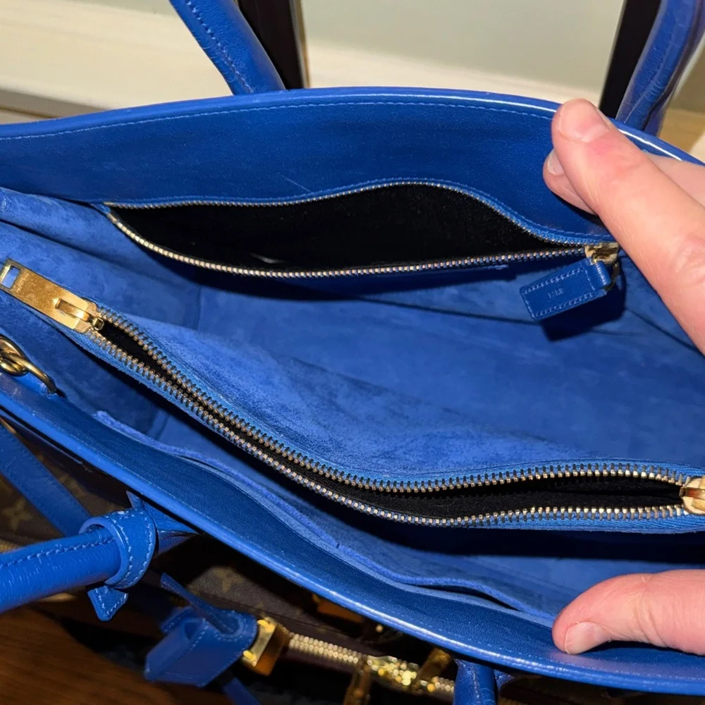 Saint Laurent Paris Electric Blue Leather Satchel with Gold Hardware Medium